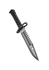 Black military knife on white background