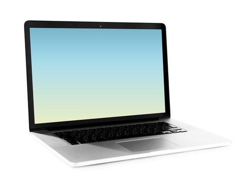 Laptop with screensaver isolated on white