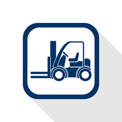 square blue icon forklift truck - symbol of logistic