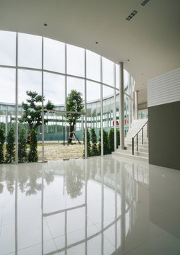 Glass wall of courtyard