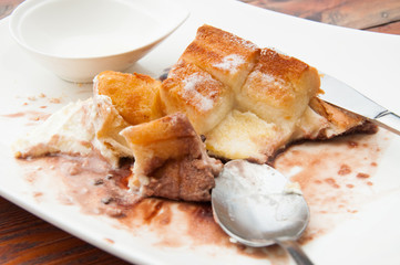 Closeup of a plate after the dessert was finished