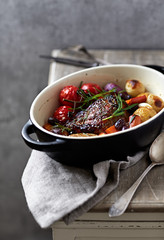 Herb roast pork with roast vegetables