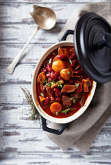 Beef goulash with mushrooms and vegetables