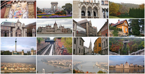 Fototapeta na wymiar Collage of landmarks in Budapest Hungary