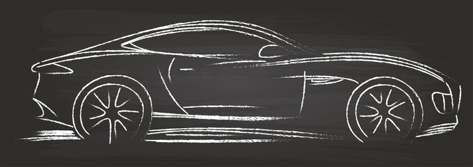 Sports Car Sketch Vector On Blackboard
