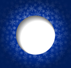 Snowflakes on blue and circle with place for text or image