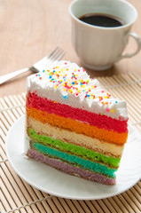 layer of rainbow color cake