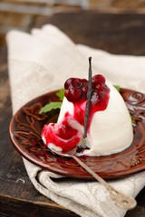 Delicious creamy dessert with fresh berries .Selective focus