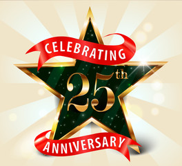 25 year anniversary celebration golden star ribbon