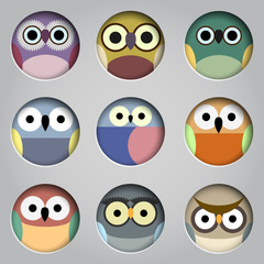Vector set of app icons  cute owls