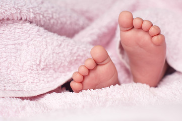 Baby feet on silk