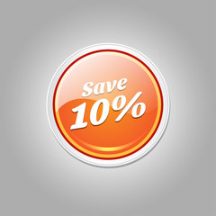 Save 10 Percent Glossy Shiny Circular Vector Button