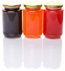 Blueberry, strawberry and orange fruit bottled jam