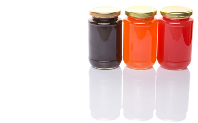 Blueberry, strawberry and orange fruit bottled jam
