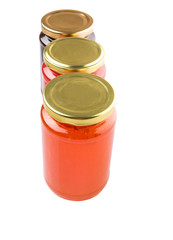 Blueberry, strawberry and orange fruit open lid bottled jam 