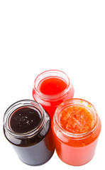 Blueberry, strawberry and orange fruit open lid bottled jam 