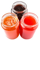 Blueberry, strawberry and orange fruit open lid bottled jam 