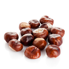 Chestnut on white background. ripe chestnuts