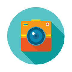 Photo Camera Illustration. Vector icon in flat style design.