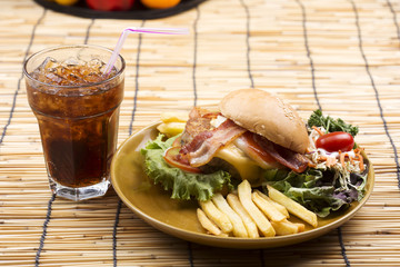 hamburger beef with Cola drink