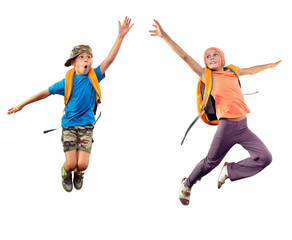 Fototapeta na wymiar jumping children reaching something together