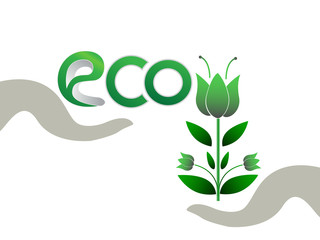 Eco symbol.Hands holding abstract logo vector Illustration