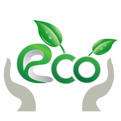 Eco symbol.Hands holding abstract logo vector Illustration