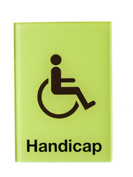 Green glass handicap sign isolated on white background