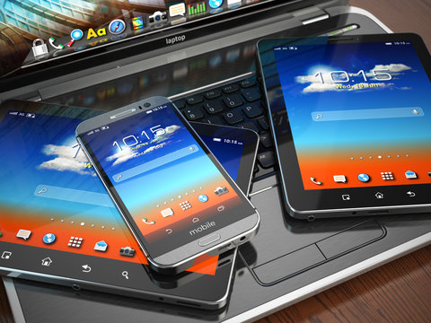 Mobile devices. Laptop, smartphone and tablet pc.