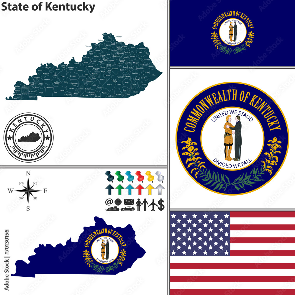 Wall mural Map of state Kentucky, USA