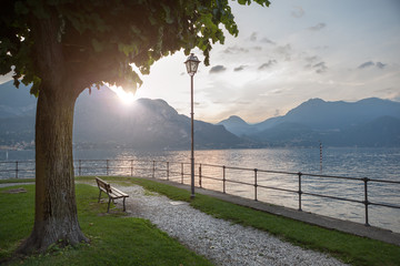 View of Como lake on sunset in Bellagio, Italy