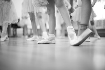 Fototapeta na wymiar Ballet school for little girls; monochrome