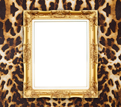 blank golden frame with leopard texture