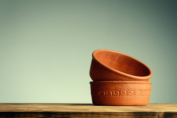 Vintage clay pots for food preparation cooking