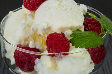 Ice cream with raspberry