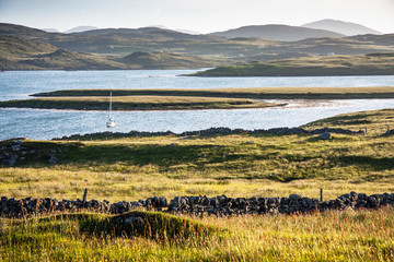 landscape with lake of Outer Hebrides, Scotland, UK - 70135154