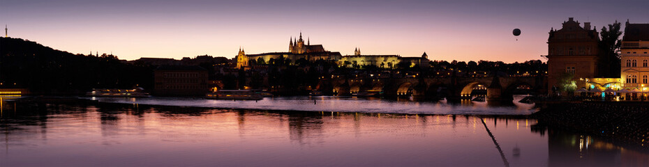 Obraz premium Night panorama of Prague, Czech Republic. Castle, Charles Bridge