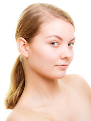 Portrait blond girl without makeup isolated