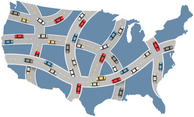 Cars travel USA highway transportation map
