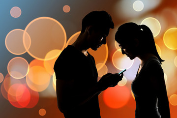 Couple using cellphone