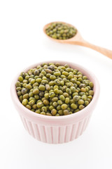 Green mung beans isolated on white background