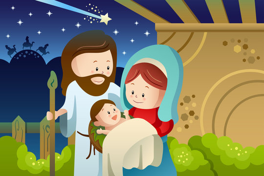 Joseph, Mary and baby Jesus for nativity concept
