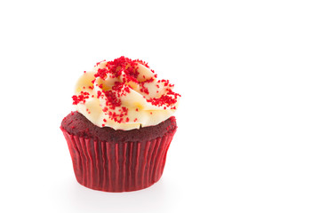 Red velvet cupcakes isolated on white