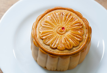 Moon Cake close up on old wood table , Chinese Culture