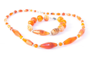 Agate Necklace and  Bracelet Isolated On White Background.
