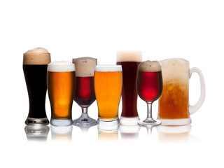 Set of various beer isolated on a white background
