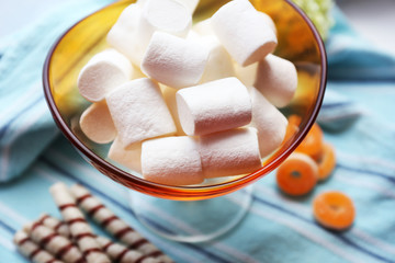 Sweet marshmallows on table, close-up
