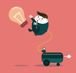 Businessman try to catching the idea balloon. vector