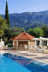 pool on a background of mountains