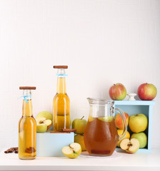 Still life with tasty apple cider and fresh apples